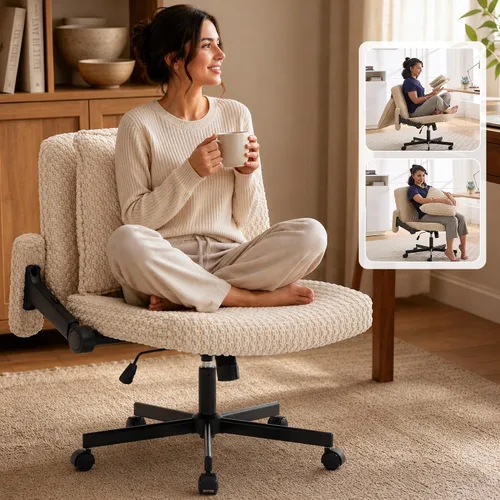 Vista 12 de Fizzin Cross Chair, Memory Foam Armless Home Office Chair with Wheels, Beige