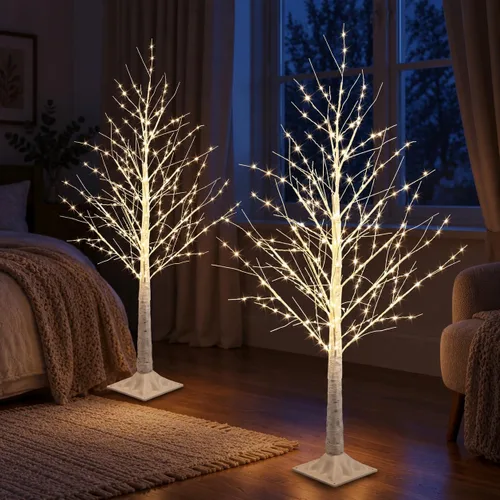 Vista 14 de Árbol de abedul iluminado de 7 pies, 1000 luces LED multicolor con luces parpadeantes, modos parpadeantes o constantes, alambre de alta densidad