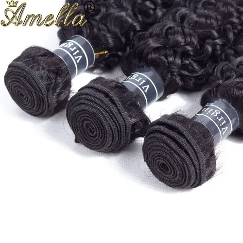 Vista 4 de Amella Hair - Extensiones de cabello humano virgen brasileño rizado 8A, 14, 16, 16 pulgadas, 100% sin procesar, cabello humano virgen brasileño