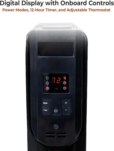 Vista 5 de Comfort Zone Calentador de Radiador Lleno de Aceite de 1500W - Calentador de Espacio Eléctrico Portátil con Control Remoto, Pantalla Digital