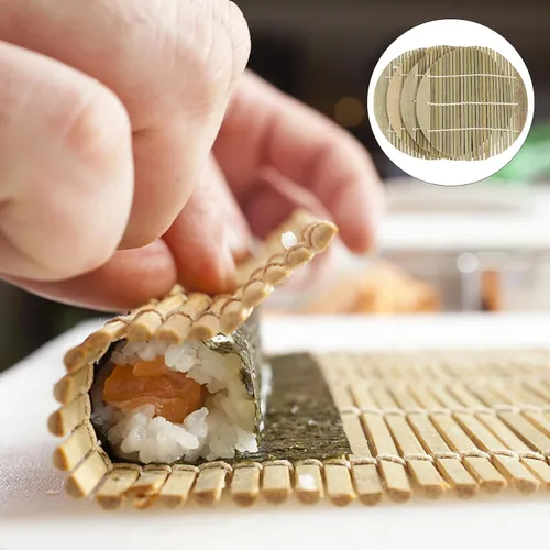 Vista 8 de Hemoton Juego de rodillos de sushi para sushi, cortina de bambú de 6.49 x 6.49 pulgadas, kit de rodillos de sushi para cocina, almohadillas