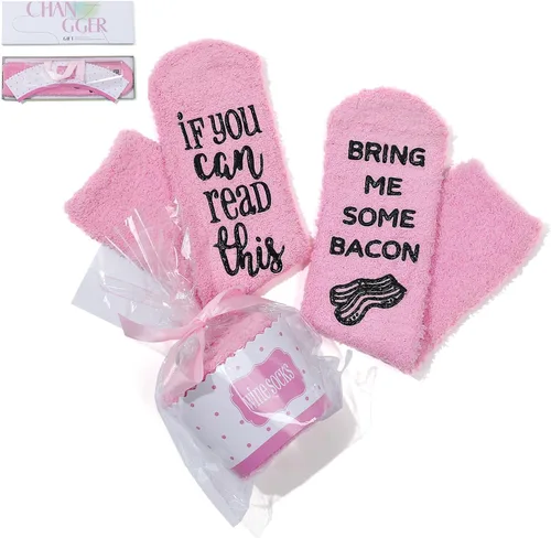 Vista 32 de CHANGGER Calcetines unisex con texto en inglés "If You Can Read This Bring Me Some Fuzzy Funny Saying Crew Socks Christmas Unisex Gift