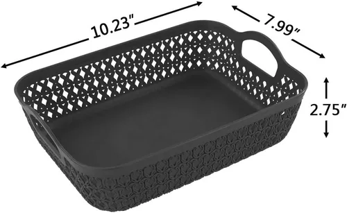 Vista 3 de 6-Pack Small Plastic Baskets, Flat Drawer Organizer Trays, Gray Drawer/Closet Storage Tray, Multi-Purpose, Ideal for Closets, Cabinets, Shelves