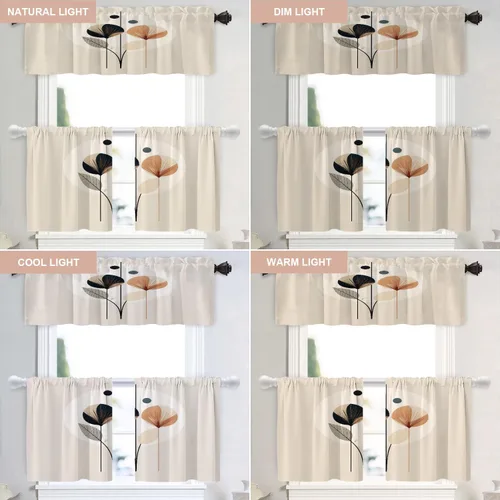 Vista 6 de Shrahala Floral Abstract Design Blackout Curtain Tiers, Minimalist Flower Illustration Kitchen Valance Light Blocking Tier Drapes with Rod Pocket, 2