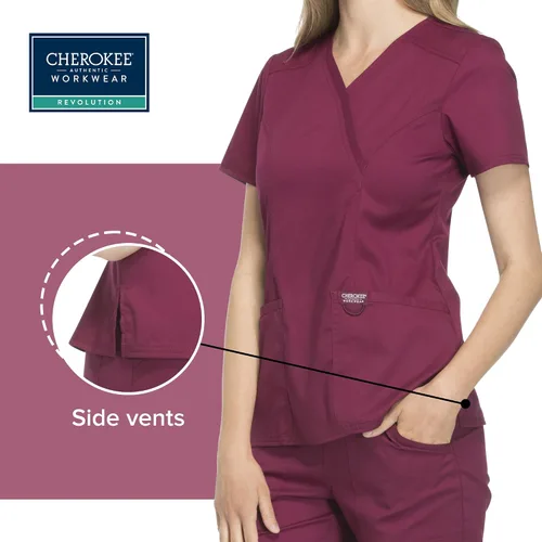 Vista 5 de Workwear Revolution WW610 - Ropa quirúrgica con estilo cruzado falso para mujer, elástica, suave y de fácil cuidado