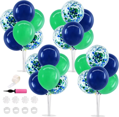 Vista 41 de TONIFUL Juego de 4 centros de mesa de globos de color negro, azul y Negro Azul Plata