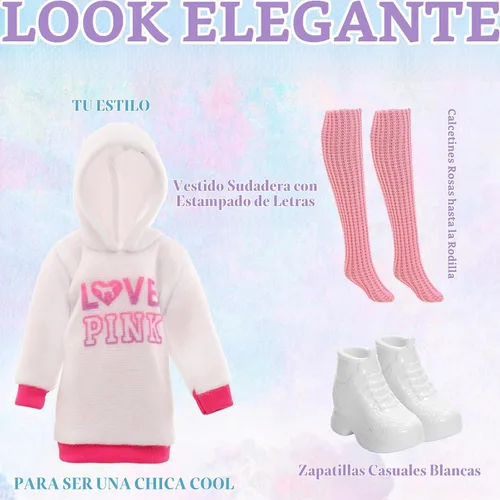 Vista 2 de 5 elegantes trajes de muñeca y 10 accesorios para muñecas de 11.5 pulgadas Negro