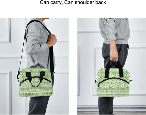 Vista 6 de Lonchera con estampado azteca, lonchera de gran capacidad para hombres y mujeres, bolsa cruzada aislada para el almuerzo reutilizable
