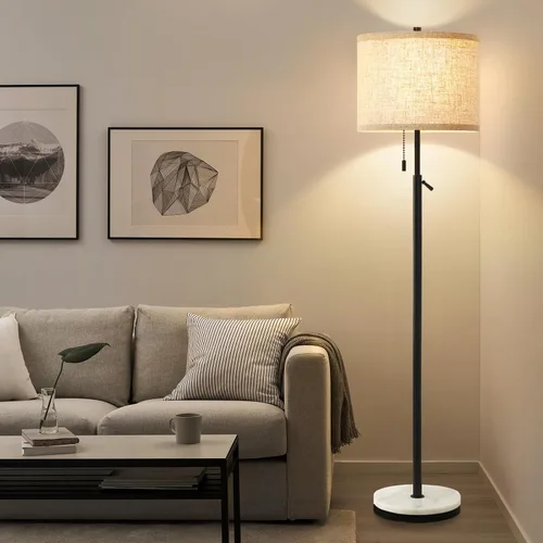 Vista 10 de GyroVu Lámpara de pie de mármol para sala de estar, lámpara de pie de altura ajustable con base de mármol, lámpara alta con pantalla blanca