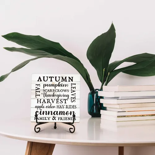 Vista 4 de Decoraciones de otoño para decoración del hogar, letrero de mesa de otoño de calabazas de otoño, decoraciones de bandeja escalonada de otoño, placa