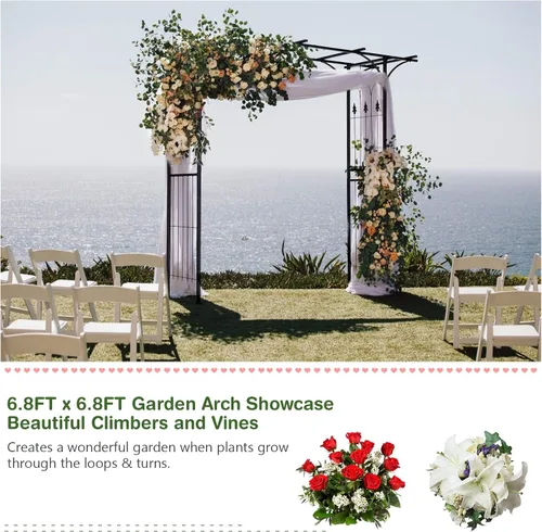 Vista 3 de Tangkula Cenador de jardín de 6.7 pies, arco de metal con enrejado para plantas trepadoras al aire libre, decoración de jardín al aire libre