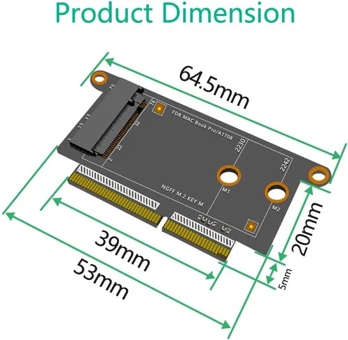 Vista 2 de HLT NGFF M.2 NVMe Key M 2230/2242 - Adaptador para MacBook A1708