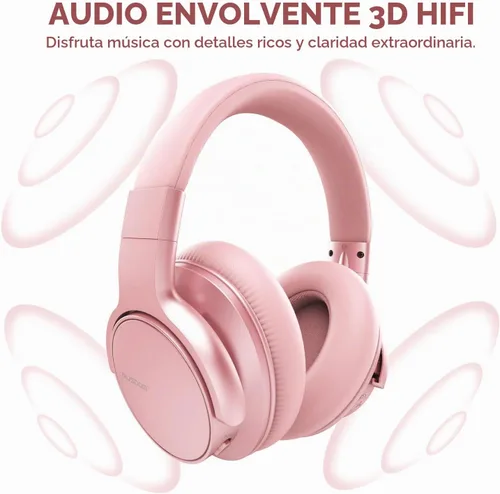Vista 5 de AUSDOM E7 Auriculares Bluetooth con cancelación activa de ruido, inalámbricos sobre la oreja ANC con micrófono, sonido estéreo de alta fidelidad