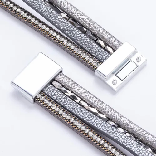 Vista 114 de FANCY SHINY - Pulsera de cuero estilo bohemio, pulsera de cuentas de cristal con cierre magnético, regalos de joyería para mujer