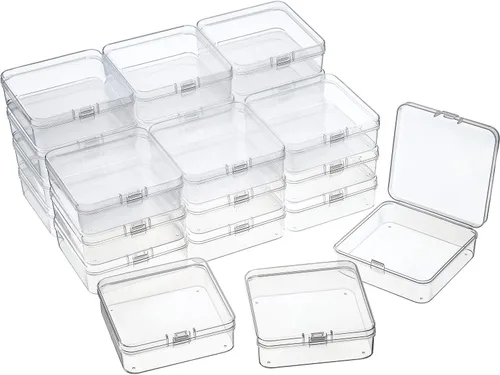 Vista 19 de 24 paquetes de recipientes pequeños de plástico transparente para almacenamiento de cuentas con tapa con bisagras para almacenamiento de objetos