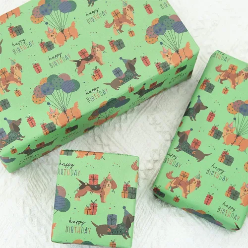 Vista 6 de Apol Papel de regalo de feliz cumpleaños, papel de regalo para cachorros, 4 hojas plegadas, papel de estraza para niños, niñas, mujeres, hombres