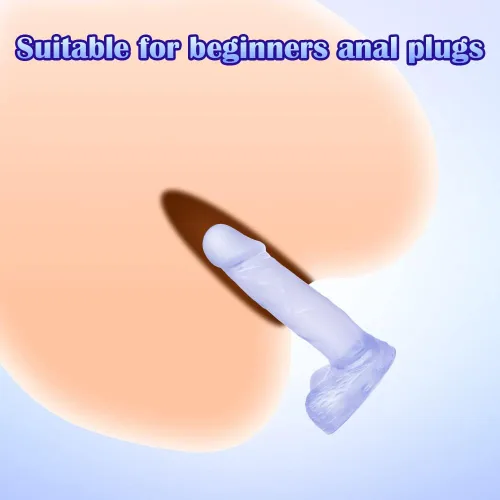 Vista 5 de Consolador pequeño realista de 4 pulgadas, tapón anal para principiantes, consolador anal suave con eje curvado y bolas, juguete sexual