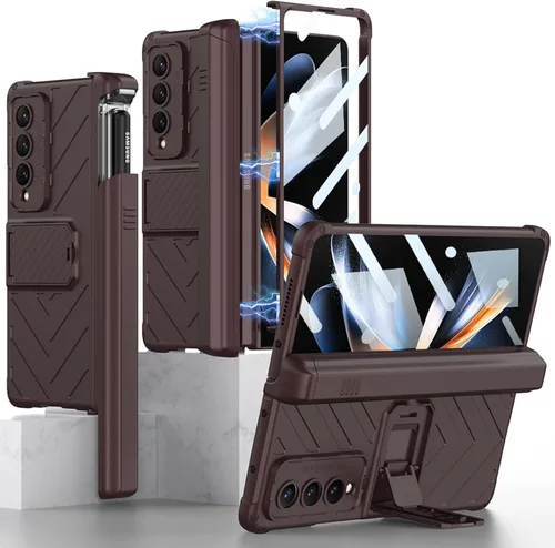 Vista 13 de Miimall Funda compatible con Samsung Galaxy Z Fold 4 con soporte para bolígrafo, protector de pantalla de vidrio templado integrado + función atril