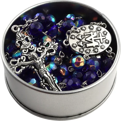 Vista 6 de Rosario de medallón de oración de cristal de zafiro de imitación, regalo de joyería religiosa para mujeres, 23 pulgadas, cuentas de 0.315 pulgadas