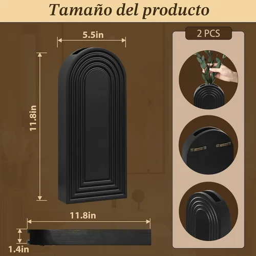 Vista 7 de Juego de 2 jarrones de pared de madera con eucalipto de hierba de pampas, decoración de pared moderna de estilo bohemio para sala de estar, entrada