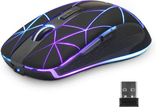Vista 7 de Rii Ratón inalámbrico LED, ratón óptico ergonómico de 2.4 G con receptor USB, mouse portátil recargable para PC, Mac, tableta, Chromebook, portátil