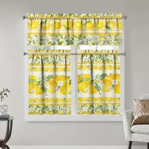 Vista 15 de Juegos de cortinas bohemias de cocina para ventanas, cortina bohemia con flores, cenefa para ventana de fregadero, juego de 3 piezas, decoración