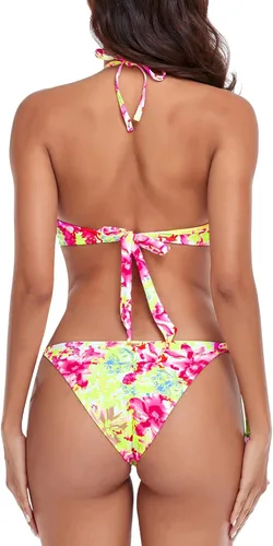 Vista 7 de RELLECIGA Conjunto de bikini halter con cuello alto y abertura para mujer