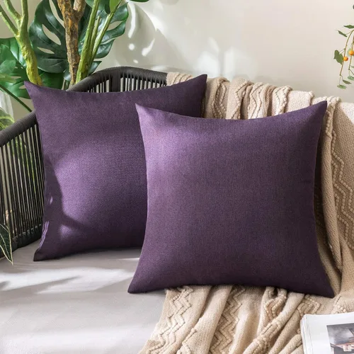 Vista 29 de MIULEE - Paquete de 2 fundas de almohada decorativas para exteriores, impermeables, sólidas, de imitación de lino, para jardín, casa de campo, Azul
