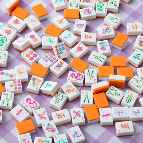 Vista 5 de Soulchen Juego de mahjong americano Sunset Blossom de 1.2 pulgadas, 168 Naranja