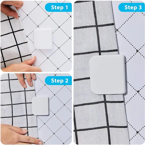 Vista 4 de Jetec 2 clips de cortina de ducha para forro, clip autoadhesivo para cortinas de protección contra salpicaduras, soportes de cortina resistentes al
