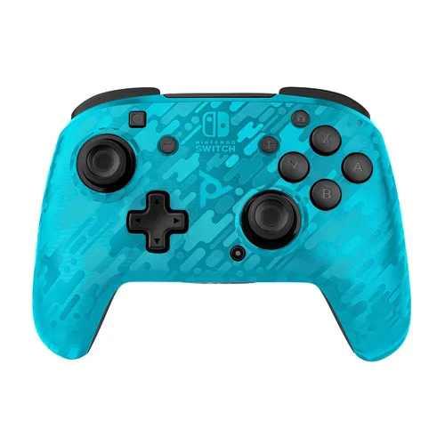 Vista 2 de PDP Gaming Faceoff Deluxe Wireless Switch Pro Controller - Blue Camo Camouflage - Officially Licensed by Nintendo - Customizable buttons, sticks