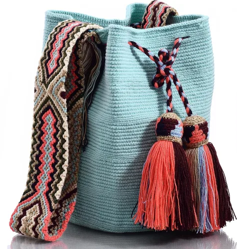 Vista 3 de Wayuu Classic Boho Collection - Bolso de mano tejido de ganchillo para playa