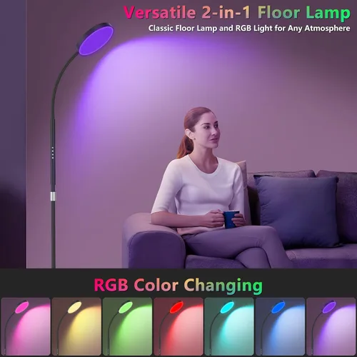 Vista 3 de Lámpara de pie PACOVY, lámparas de pie ajustables de altura para sala de estar dormitorio, lámpara de pie regulable de cuello de ganso súper