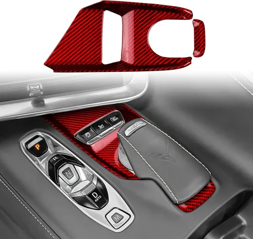 Vista 9 de Cubierta de fibra de carbono, para botón de palanca de cambios de automóvil, para consola central C8, decoración para Chevrolet Corvette C8 2020