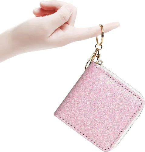 Vista 52 de GEEAD - Monedero pequeño con purpurina para mujer o niña, con anillo para llavero