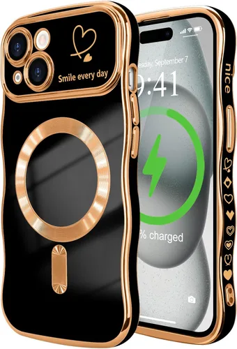 Vista 71 de LCHULLE - Funda magnética para iPhone 13 para mujeres y niñas, con forma ondulada, color azul bebé [Compatible with MagSafe] Cute Curly Wave, Love