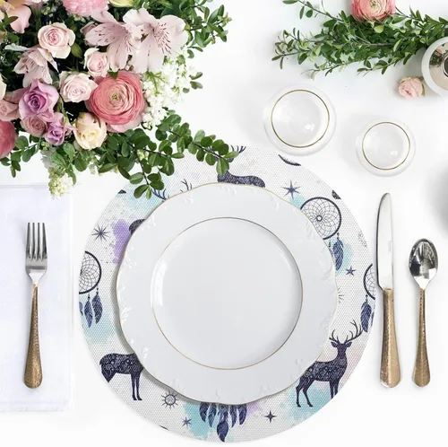 Vista 5 de Artistic Silhouette Animals Round Placemat, Non Slip Heat Proof Table Mat for Kitchen one sizex1