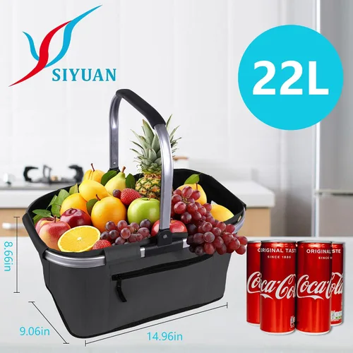 Vista 2 de SIYUAN - Cesta de la compra con asa de 22 litros, plegable, portátil, plegable, para comercialización, color negro