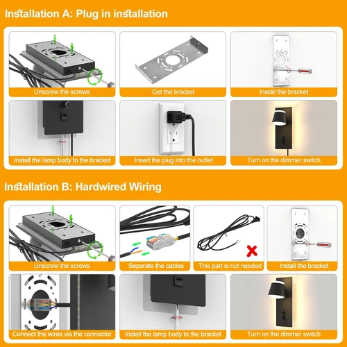 Vista 7 de Sytmhoe Aplique de pared LED con interruptor de atenuación, moderna lámpara de pared regulable con puerto USB + tipo C, iluminación montada