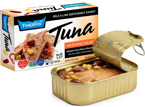 Vista 11 de FinerFin - Ensalada de atún de aleta amarilla en aceite de oliva orgánico Atún gourmet Atún enlatado con AOVE Filetes gourmet listos