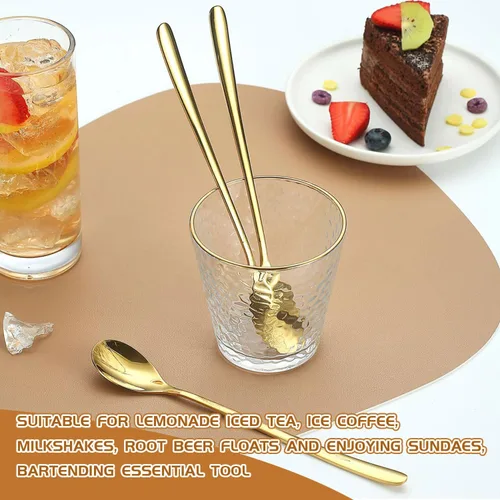 Vista 6 de Cuchara de mango largo de 9.5 pulgadas, cucharas de crema helada, cucharas de té, agitadores de café, cuchara de hielo, cucharas de cóctel de acero