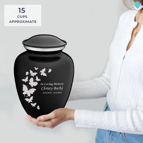 Vista 5 de Geturns Embrace Urnas de Cremación de Mariposa Personalizadas para Adultos para Cenizas Humanas I Urna Funeraria Grande Negra para Mujeres y Hombres