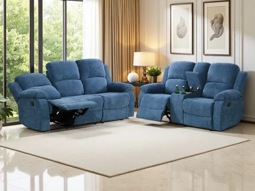 Vista 53 de Sofá reclinable manual moderno, sofá reclinable de cuero de 3 plazas, sofá reclinable de sala de estar, sofá con portavasos y mesa abatible