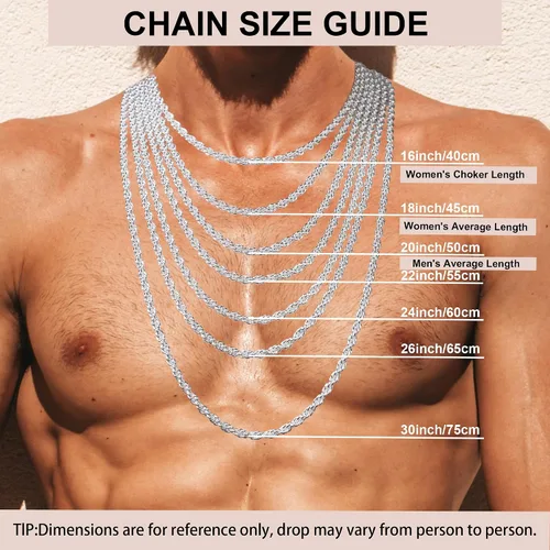 Vista 5 de 925 Sterling Silver Clasp Rope Chain 22.5345mm Necklace for Men Silver Link Chain for Women 16-30 Inches