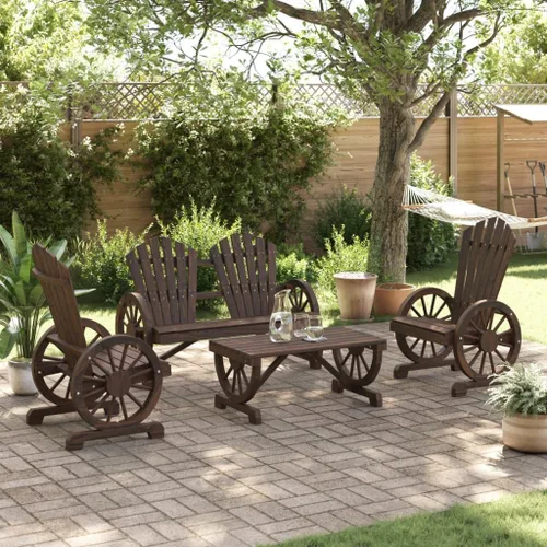 Vista 3 de Juego de salón de jardín de 4 piezas para exteriores, madera de abeto maciza, acabado de madera quemada marrón para patio, balcón y patio trasero