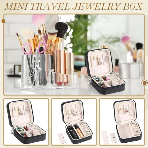 Vista 4 de Yinkin 12 piezas de mini joyero de viaje para propuesta de dama de honor, cajas de regalo pequeñas organizador de joyas de piel sintética, caja