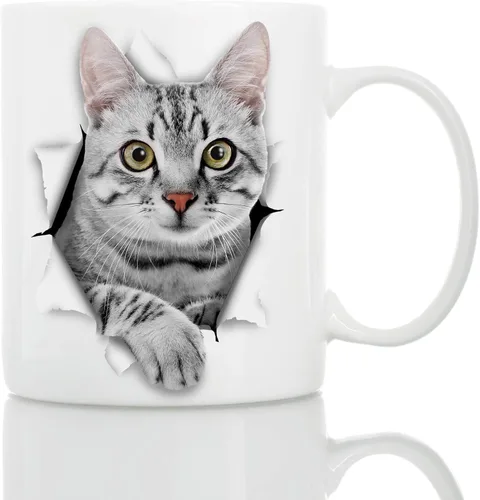Vista 7 de Winston & Bear - Taza de café de cerámica con diseño de gato tabby pensativo - Regalo para amantes de los gatos - Perfecto para cumpleaños