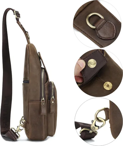 Vista 48 de LUKZIJAES Bolso bandolera de cuero genuino para hombre