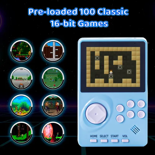 Vista 3 de Consola de videojuegos portátil para niños, 100 juegos de 16 bits, consola de juegos retro de mano, consola de juegos fácil de viajar, pantalla a