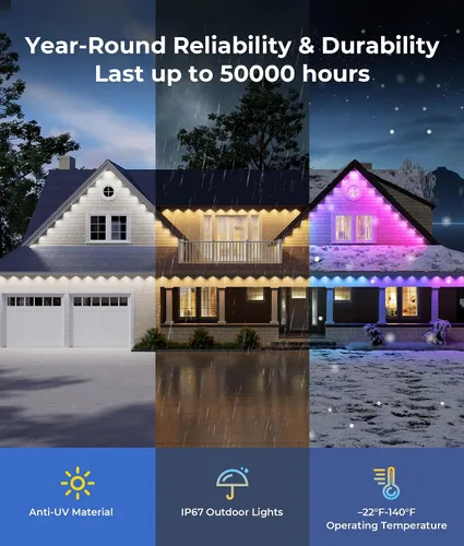 Vista 5 de DeckTok Luces permanentes para exteriores, luces inteligentes RGBWW de 100 pies y 60 lúmenes, luces inteligentes triple-LED, decoraciones al aire